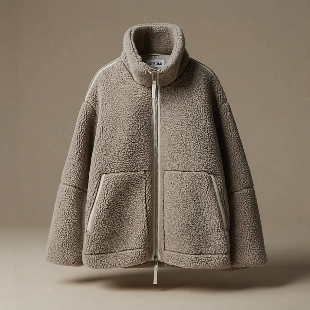 Jaidee - Women's oversized teddy coat with zipper