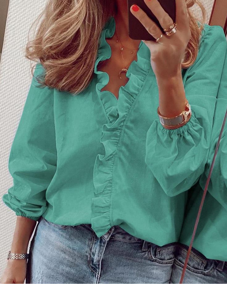 Lena – Ruffled V-Neck Blouse