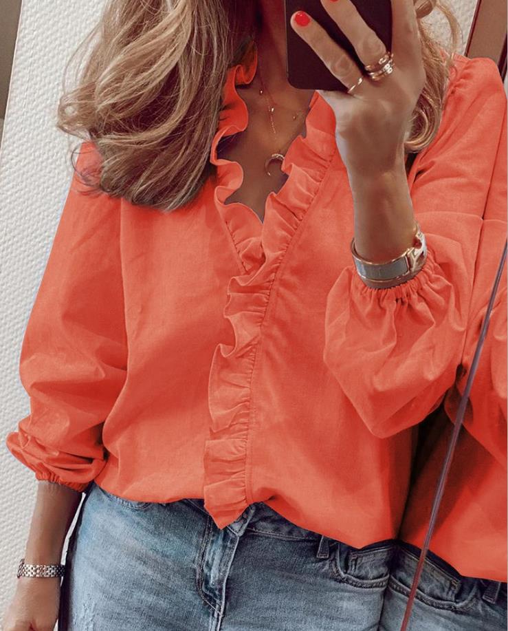 Lena – Ruffled V-Neck Blouse